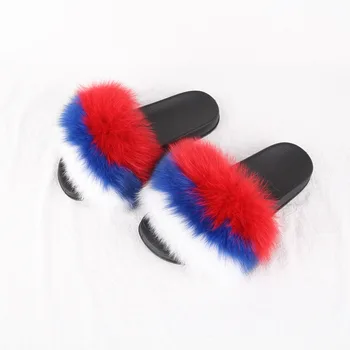QIUCHEN dámské boty real fox kožešiny papuče luxusní krytý snímky byty nadýchané velké fox sandály domácí papuče na míru