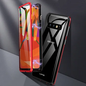 Pro Samsung Galaxy S10 Plus Magnetické Případ 360 Přední+Zadní double-oboustranné 9H Tvrzené Sklo Pouzdro pro Samsung S10E Kovový Nárazník S10+