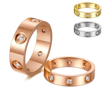 Módní Nerezové Oceli Rose Gold Stříbrná Barva Láska Snubní Prsten pro Ženy, Muže, Pár, CZ Crystal Prsteny Luxusní Značky Šperky Dárek