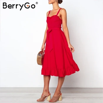 BerryGo ženy šaty prohrábnout elegantní špagety popruh šaty Ruched křídla luk dlouhé šaty letní šaty Sexy ženy vestido 2019