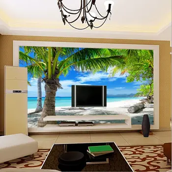 Vlastní 3D Nástěnné Středomoří Moderní Minimalistický Moře, Pláž, Kokosový ořech Nástěnné Malby Pohovka Obývací Pokoj TV Pozadí Tapety