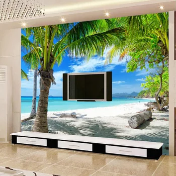 Vlastní 3D Nástěnné Středomoří Moderní Minimalistický Moře, Pláž, Kokosový ořech Nástěnné Malby Pohovka Obývací Pokoj TV Pozadí Tapety