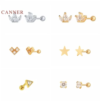 CANNER 1KS Real 925 Sterling Silver Náušnice Pro Ženy, Čtyři Špice Koruny Náušnice Trojúhelníkového tvaru V Hvězdičkový Zirkony Diamantové Šperky