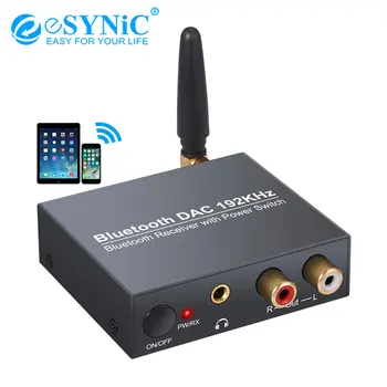 ESYNiC 192kHz Bluetooth DAC Převodník, Podpora Napájení zapnout nebo VYPNOUT Digitální Koaxiální výstup Toslink na Analogový Stereo RCA, 3.5 mm Audio Adaptér