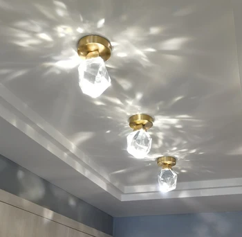Moderní Křišťálové Stropní Lustr Koridoru Měď Osvětlení LED Dolů Světlo Diamond Balkon Vnitřní Osvětlení Šatny Osvětlení