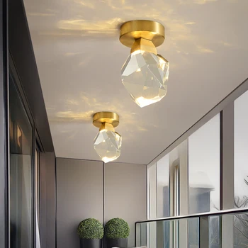 Moderní Křišťálové Stropní Lustr Koridoru Měď Osvětlení LED Dolů Světlo Diamond Balkon Vnitřní Osvětlení Šatny Osvětlení