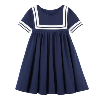 Trochu maven Dívka Šaty Letní 2021 Děti Fasion Šaty Tmavě Modré Britský Styl dětské Šortky Šaty