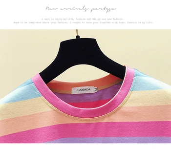 Dívky Rainbow Pruhované Bavlněné Tričko Ženy Topy Móda Krátký Rukáv Ženy T-shirt Tee Femme 2020 Nové Letní