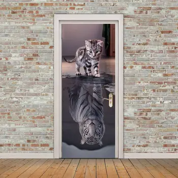 Plátno 3d Tisku Kreativní Kočka, Tygr, Obraz, Nálepky, Samolepicí, Pro Obývací Pokoj Dveře Dekor Vodotěsné Nástěnné Rekonstrukce Obtisky