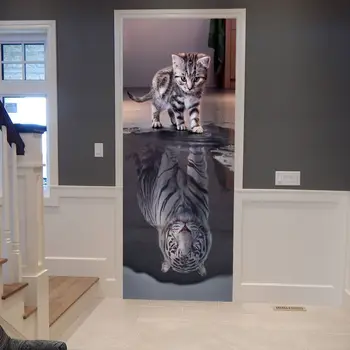Plátno 3d Tisku Kreativní Kočka, Tygr, Obraz, Nálepky, Samolepicí, Pro Obývací Pokoj Dveře Dekor Vodotěsné Nástěnné Rekonstrukce Obtisky