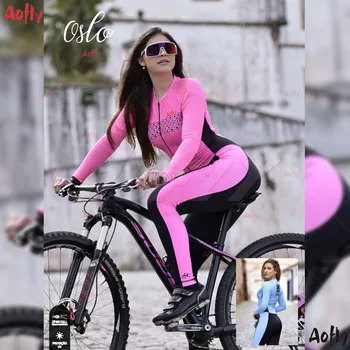 Macaquinho Ciclismo Feminino Dlouhý Rukáv Triatlon, Cyklistické Kombinézy Ženy Cyklistické Oblečení Dámské Kombinéza Moleton Dres mtb