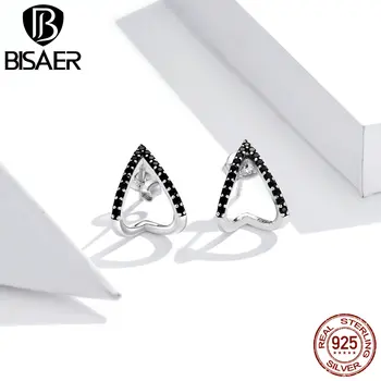BISAER Hot Prodej 925 Sterling Silver Jednoduché Geometrie Stud Náušnice pro Ženy Černá Zirkon Malé Módní Náušnice Šperky ECE924