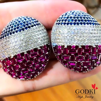 GODKI Módní Kouzlo Ženy Náušnice Luxusní Indické Zirkony Crystal Houpat Náušnice Stud Šperky Náušnice 2019