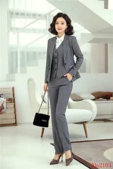 Nové Tmavě Modré Sako Ženy Obleky Formální Office Vyhovuje Práce Nosit Sako a Kalhoty Set Kalhoty, Obleky, Elegantní Obleky Lady Oblek