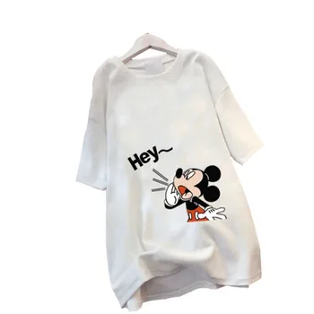 Disney Cartroon Letní-Krátký rukáv T-tričko Mickey Mouse Dámské Volné Dna Košile Ležérní Streetwear Žena Femme Tee Tops