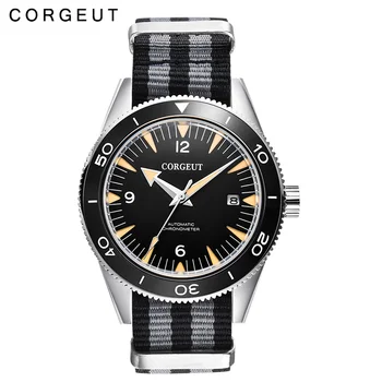 Corgeut 41mm Miyota 8215 s automatickou muž mechanické hodinky vodotěsné luminiscenční sterilní vytáčení, kalendář, safírové sklo nylon pás