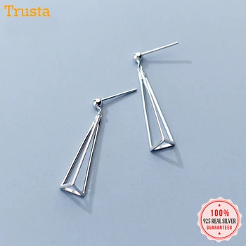 Trusta Pevné 925 ryzího Stříbra, Šperky 3D Trojúhelník Stud Náušnice Pro Xmas Teen Dívky Dospívající Ženy Dárek DS1307