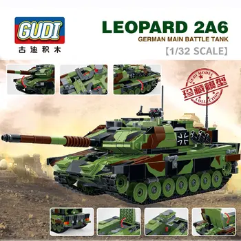 Goody 6105 vojenské série 1:32 německý Leopard hlavní bojový tank Kompatibilní s LEGO puzzle modulární hračky