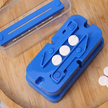 Přenosné Pilulka Splitter Cutter Rozdělit Medicíny Skladování Tablet Rozbočovače Snížit Kráječ Domů Pilulku Případech Dávkovač Pilulku Box