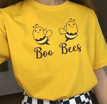 Boo Včely Graphic Tee Cartoon Bee Kawaii Roztomilé Estetiky Žluté T-Shirt Letní Módní Ležérní Vtipné Harajuku Hipster Ženy-Top
