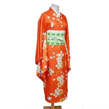 Hry Super Danganronpa 2 Kostým Hiyoko Saionji Cosplay Oranžové Kimono Šaty Sety pro Ženy, Dívky, Halloween, Karneval, Párty