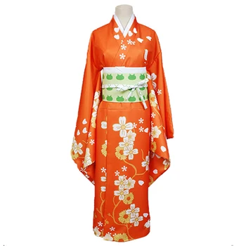 Hry Super Danganronpa 2 Kostým Hiyoko Saionji Cosplay Oranžové Kimono Šaty Sety pro Ženy, Dívky, Halloween, Karneval, Párty