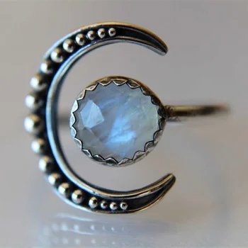 Srpek Měsíce Prsteny pro Ženy Crystal Moonstone Prsten Zásnubní Snubní Prsten Ženy Anel Boho Šperky Dárky
