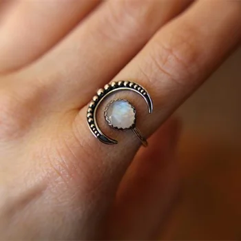 Srpek Měsíce Prsteny pro Ženy Crystal Moonstone Prsten Zásnubní Snubní Prsten Ženy Anel Boho Šperky Dárky