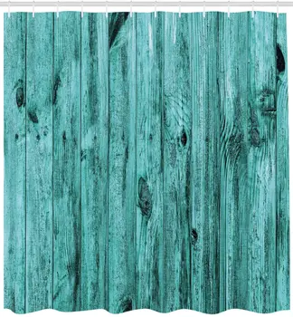 Tyrkysové Sprchový Závěs Zdi Tyrkysové Dřevěné Textury Pozadí a Starožitný dřevěný Nábytek Tisku Koupelna Dekor Set