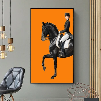 Moderní plakát oranžová jízda na koni obraz olejomalba tisk wall art obývací pokoj interiér kanceláře, domácí dekorace