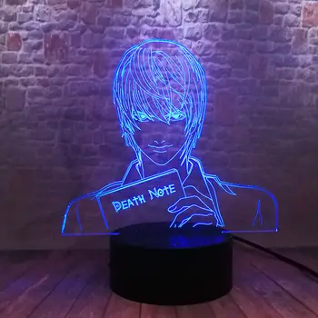Light-up Death Note Figuras Model 3D Iluze LED Lampa 7 Barev Měnící se Noční Japonska Manga Yagami Light Anime Obrázek Hračky
