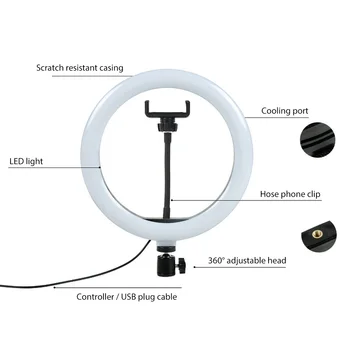 USB Rozhraní 3500-6500K 26cm Telefon s Fotoaparátem Fotografování LED prstencové Světlo USB Vyplnit Lampa pro Selfie Make-up Příslušenství ABS Materiálu