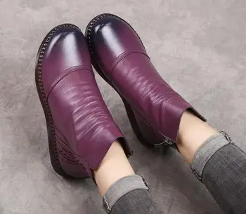 Podzimní dámské boty kožené boty ženy módní zimní boty dámské ploché boty non-slip teplé, husté-podrážkou boty ženy 2020
