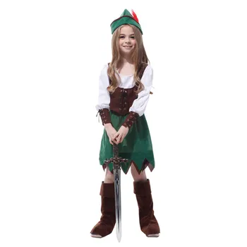 Umorden Děti Dítě Medieval Archer Hunter Robin Hood Kostým pro Dívky Maškarní Halloween Karneval Party Dress Up