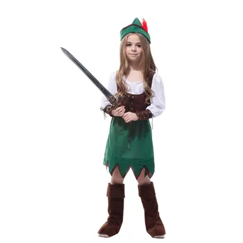 Umorden Děti Dítě Medieval Archer Hunter Robin Hood Kostým pro Dívky Maškarní Halloween Karneval Party Dress Up