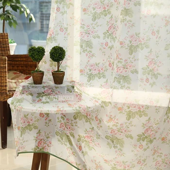 Korejský styl Tištěné květinové Splice barva Dekorativní závěsy tkaniny tyl Okno Léčby pro Ložnice/Obývací Pokoj