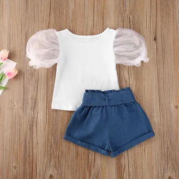 Batole Dívka Oblečení 2020 Letní Boutique Dítě Šaty Puff Sleeve Top+Kalhoty 2ks Oblečení Dětské Oblečení