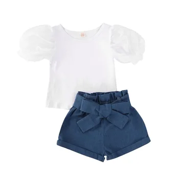 Batole Dívka Oblečení 2020 Letní Boutique Dítě Šaty Puff Sleeve Top+Kalhoty 2ks Oblečení Dětské Oblečení
