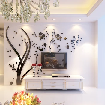 Moderní Strom Zrcadlo Akryl Crystal Samolepky na Zeď Obývací Pokoj TV, Pohovka Pozadí 3D DIY Samolepka na Zeď Home Dekor 3D Wall art
