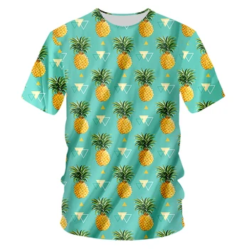 CJLM Pánská Trička Zelené 2018 Letní Top Full Print Ovoce Ananas 3D T Shirt Ležérní Krátký Rukáv O Krku Trička Camisetas Hombre