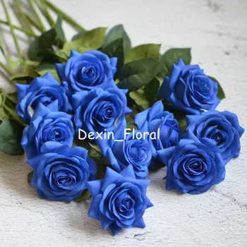 Modrá růže Skutečný Dotek Hedvábí Růže Hedvábí DIY Svatební Kytice Svatební Dekorace Domova Květiny Strana Příslušenství