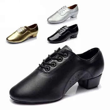 Velká velikost Pánské chlapec Ballroom Latin Taneční boty Moderní Tango Taneční Boty muž Salsa podpatku v černé, bílé Taneční boty WD042