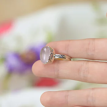 Skutečné Čisté Mincovní Stříbro Prsten 925 Vintage Starožitné Dámské Šperky Rose Quartz, Přírodní Kámen Elegantní Jemné Šperky Ringen