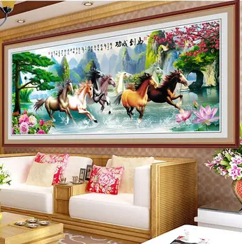 Osm oři obrázek koně Čínský styl Kutilství Cross stitch kit Tištěné Vyšívání DIY Ruční Šití Zdi Dekor