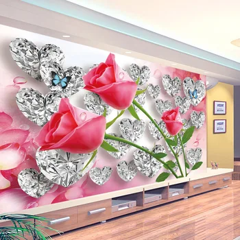 3D Tapety Romantické Stereo Diamond Růže Tvůrčí Fotografie Nástěnné Svatební Dům Ložnice Home Dekor Zeď Tkaniny Papel De Parede