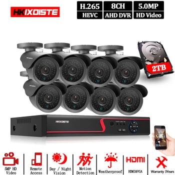 CCTV Bezpečnostní Systém H. 265+DVR Hybird IP Kamera 8CH HD 5MP AHD Kit odolný proti Povětrnostním vlivům Noční Vidění 36 Ks IR LED světlo V Dohledu