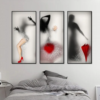 NEZIŠTNĚ Moderní Obrazy Sexy Dívka S Deštníkem Silueta Postavy na Plátně Pro Obývací Pokoj Obrazy na Stěnu Dekorace