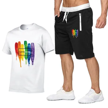 Muži Milují Lesbický Rainbow T Shirt krátké kalhoty Příležitostné Letní Tepláková souprava Muži ' s Sportovní Oblek 2019 Pánské Oblečení Značky tričko Šortky