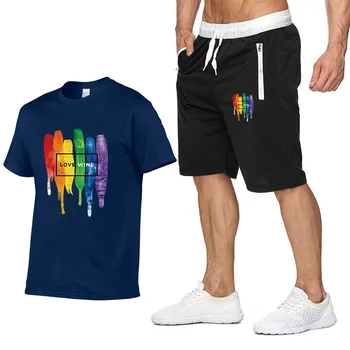 Muži Milují Lesbický Rainbow T Shirt krátké kalhoty Příležitostné Letní Tepláková souprava Muži ' s Sportovní Oblek 2019 Pánské Oblečení Značky tričko Šortky