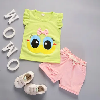 Letní Roztomilý Kreslený 2KS Děti Baby Dívky Květinové T-shirt, Top, Šortky, Kalhoty Set Oblečení Holky Oblečení Sady